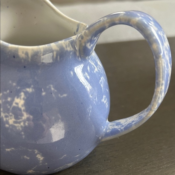 Bennington Pottery Blue Morning Glory Speckled 3.5” Spongeware Creamer Vermont - Picture 4 of 6